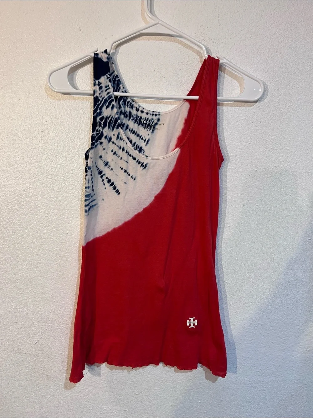 Tory Sport Tie-Dye Colorblock Scoop Neck Tank Top Red White Navy Blue Women's XS